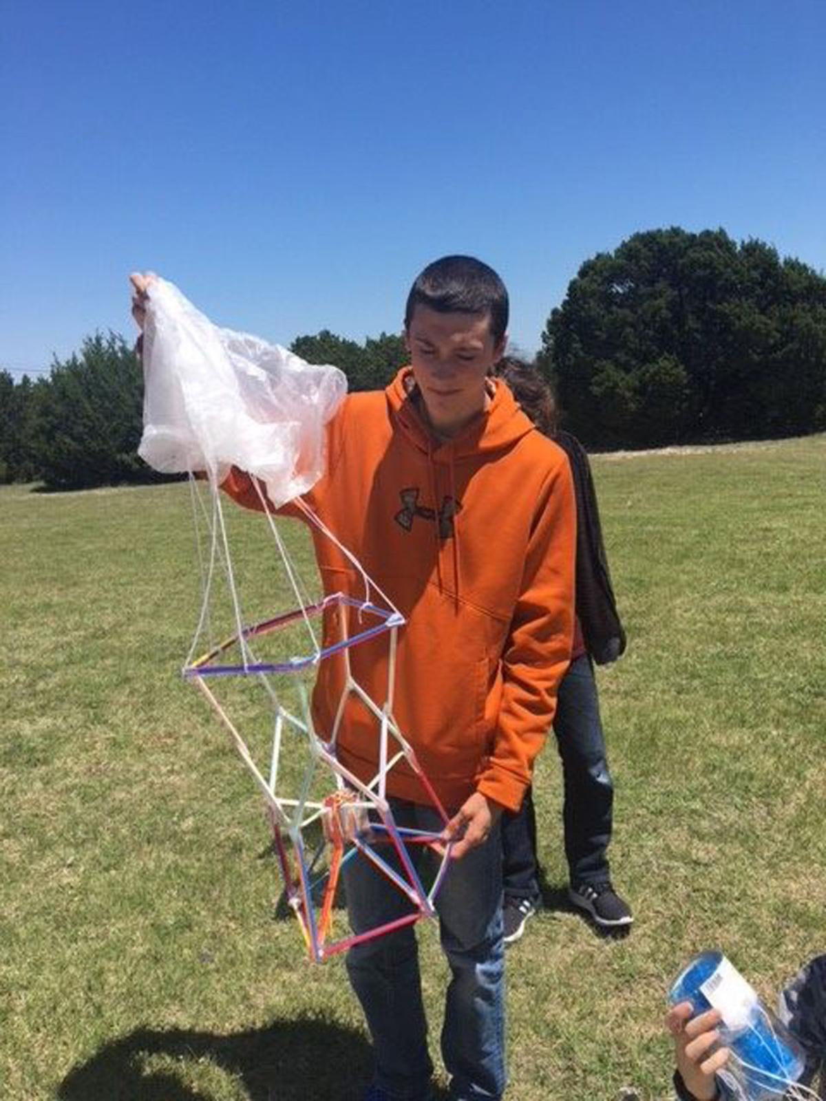 S.C. Lee Junior High students’ project parachutes eggs from school’s