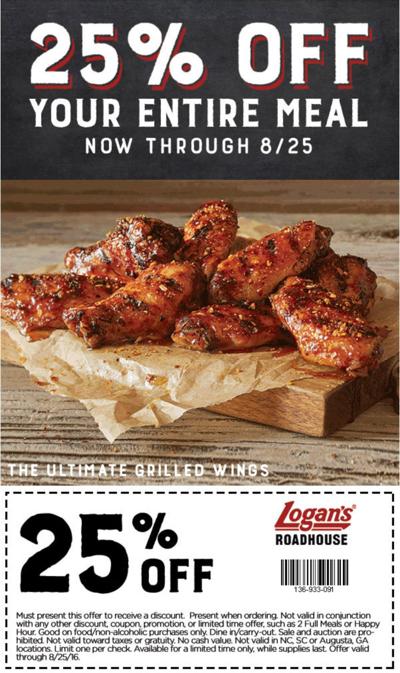 25% off Your Purchase at Logan's Roadhouse! Coupon Included! | Save A ...