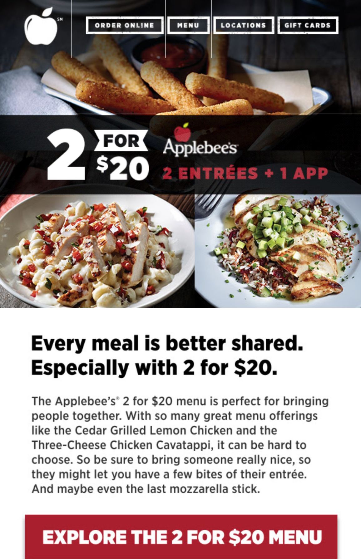 Applebees Menu 2 For 20