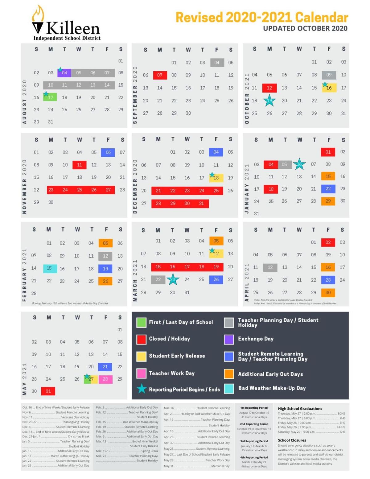 Killeen ISD 2020-2021 Academic Calendar