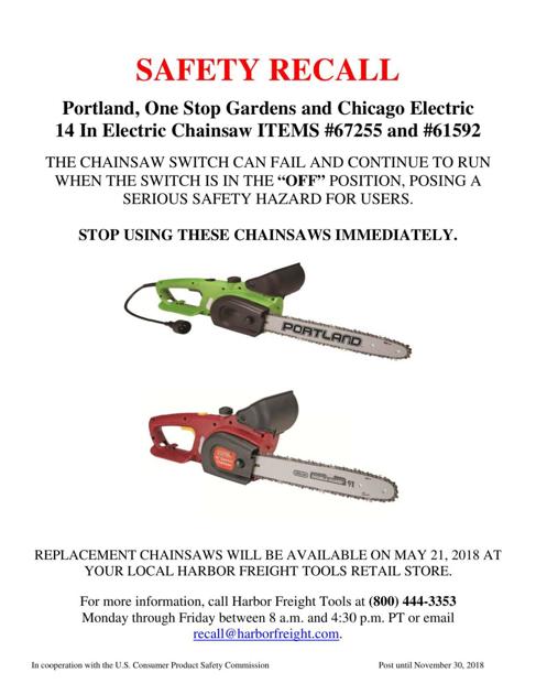 Harbor Freight Recalls Faulty Chainsaws Local News Kdhnews Com