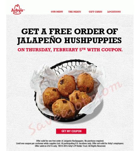 FREE Jalepeno Hush Puppies at Arby's TODAY! | Save A Lot Mom ...
