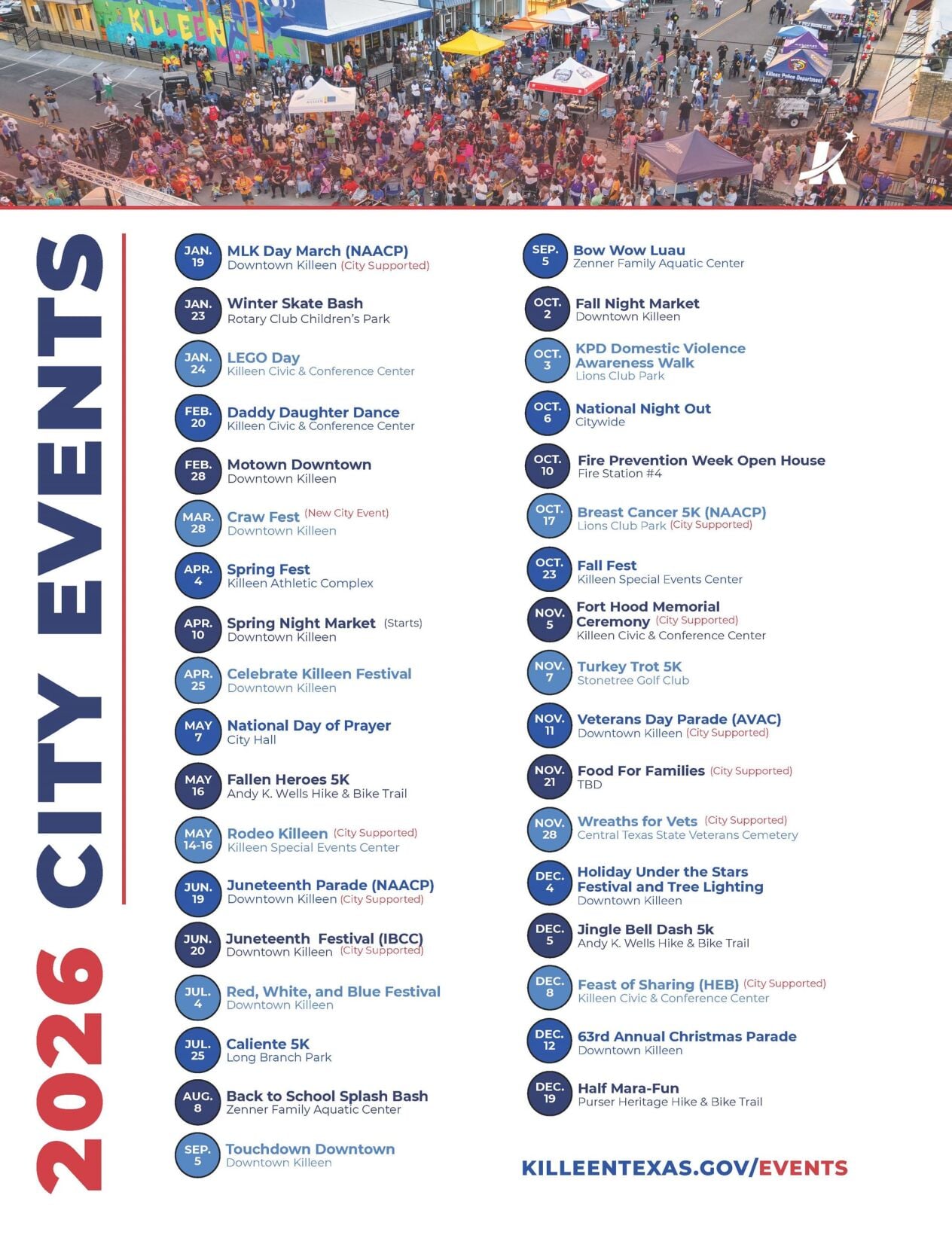 City Of Killeen Releases Event Calendar For 2026 Crime Kdhnews Com 