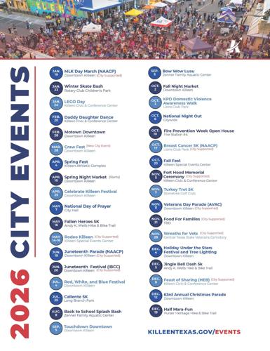 City of Killeen releases event calendar for 2026 | Crime | kdhnews.com