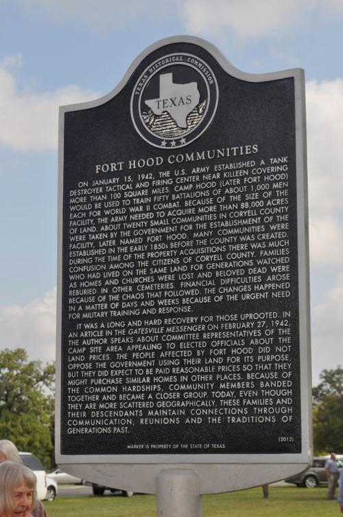Historical marker at Fort Hood
