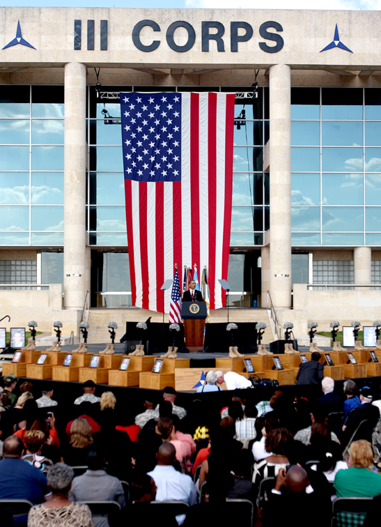President Barack Obama speaks during Memorial service