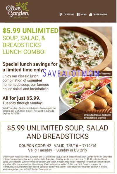 Olive Garden! $5.99 for UNLIMITED Soup, Salad and Breadsticks! | Save A Lot Mom | kdhnews.com