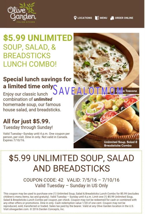 Olive Garden 5 99 For Unlimited Soup Salad And Breadsticks Save A Lot Mom Kdhnews Com