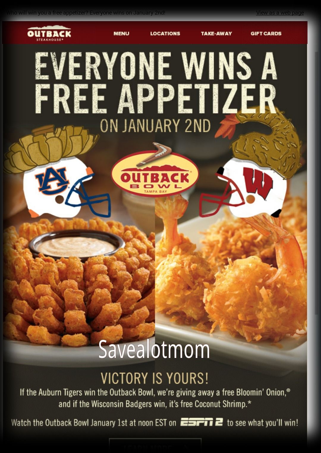 Outback Steakhouse FREE Appetizer! Save A Lot Mom