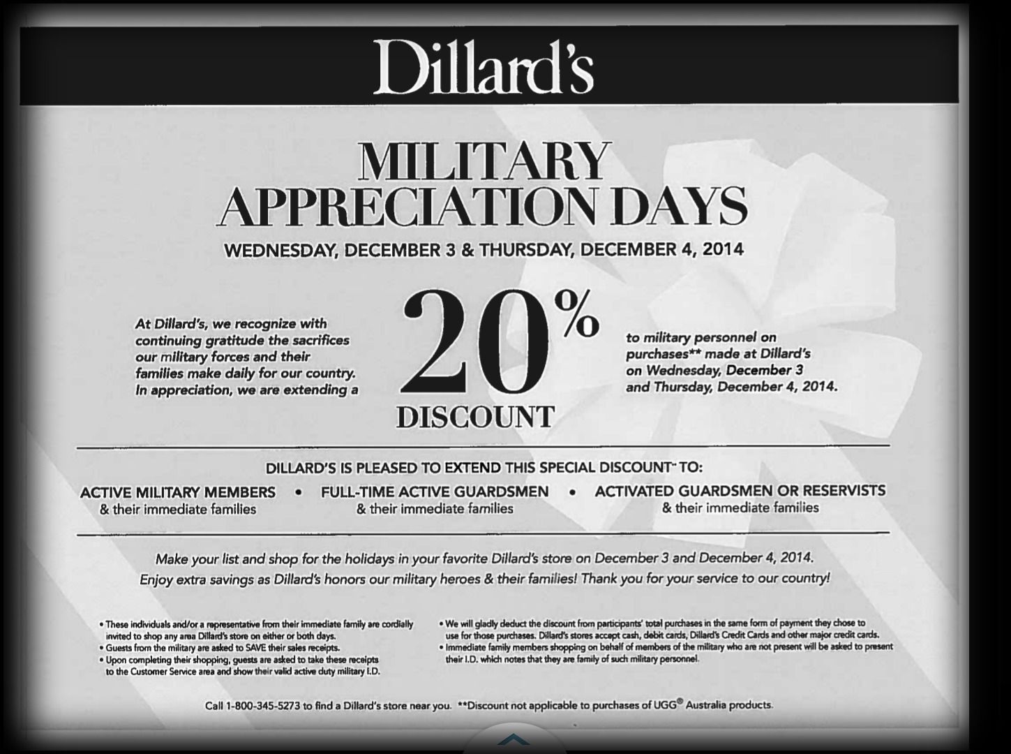 Military Discount Dec. 3rd \u0026 4th 