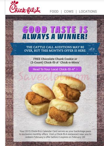 Chick fil A Calendar Card February Freebie! | Save A Lot Mom ...