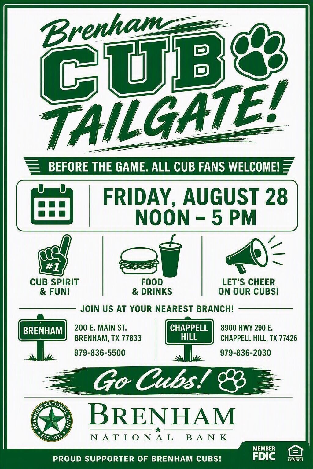 Brenham National Bank Hosting Tailgate Party | Texas | kdhnews.com