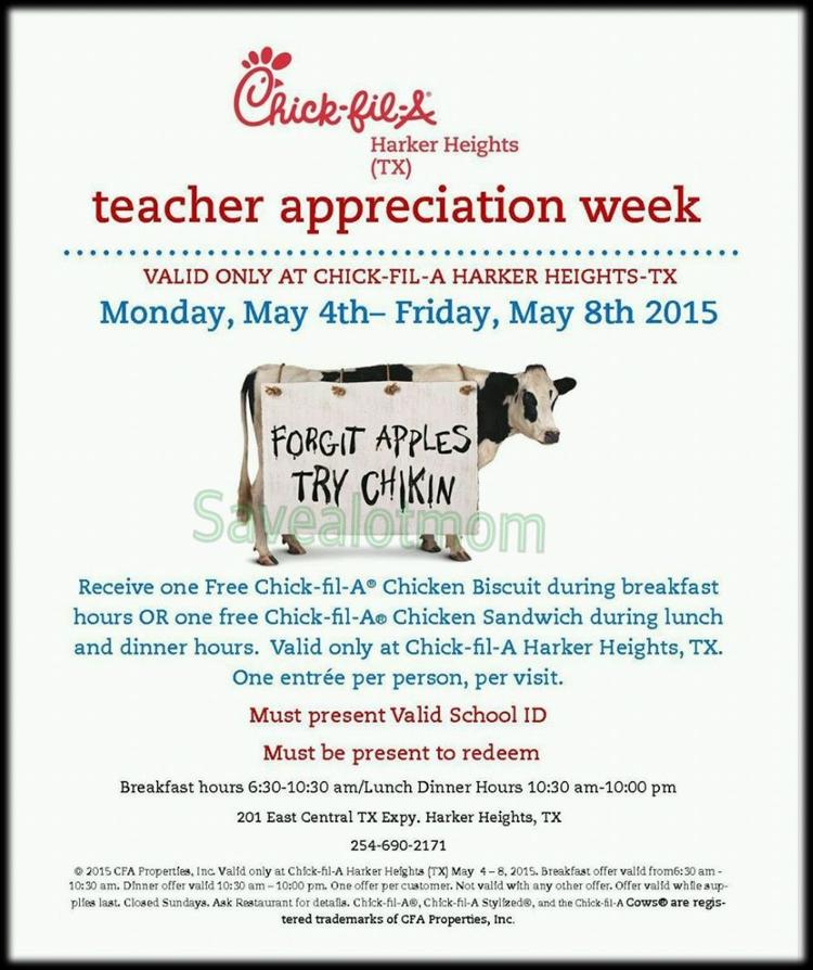 Chick fil A Teacher Appreciation Week! Save A Lot Mom