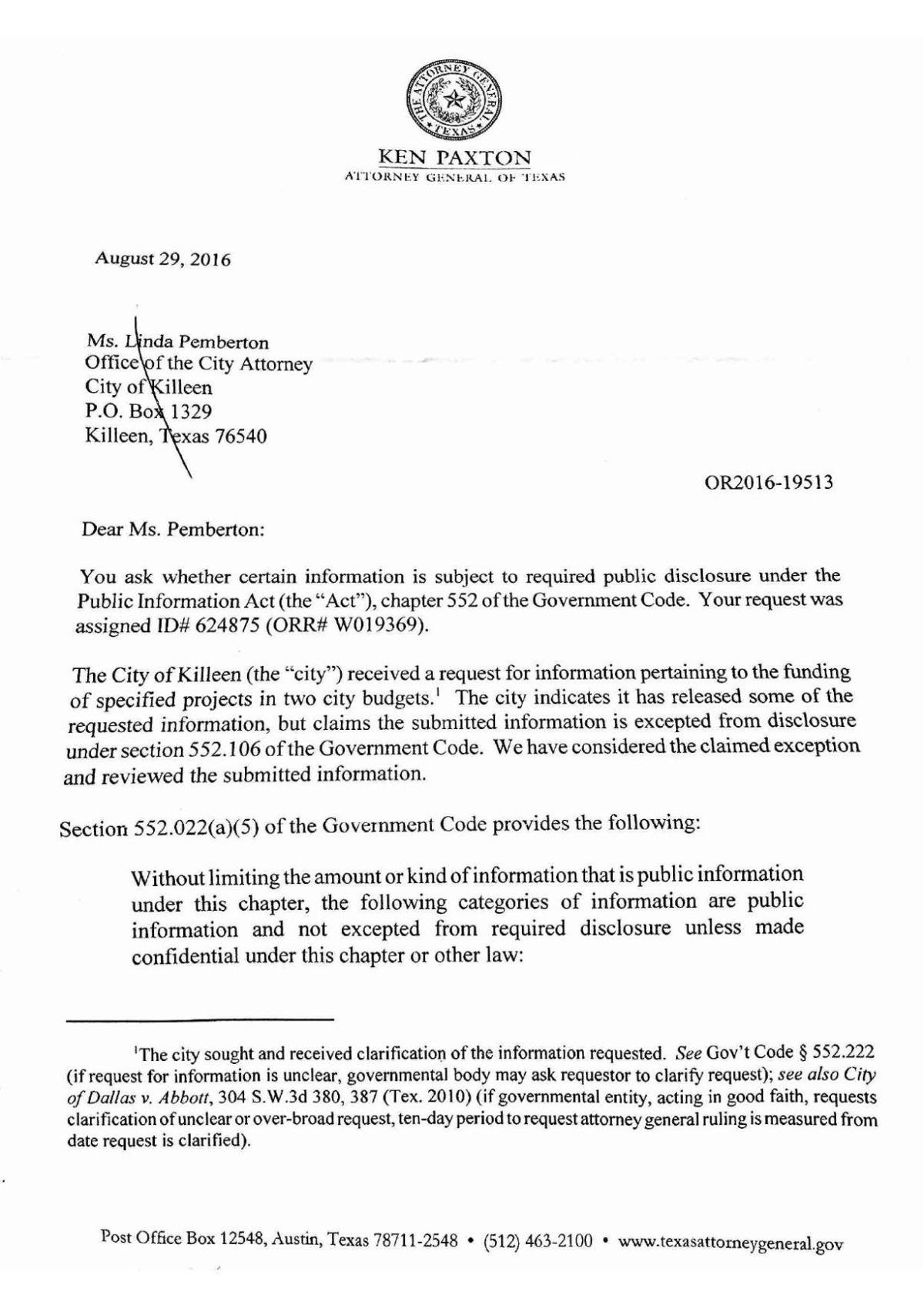 Response letter from Texas attorney general   kdhnews.com