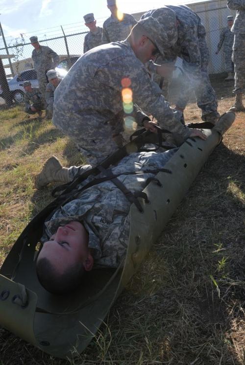 Prepping the casualty for transport