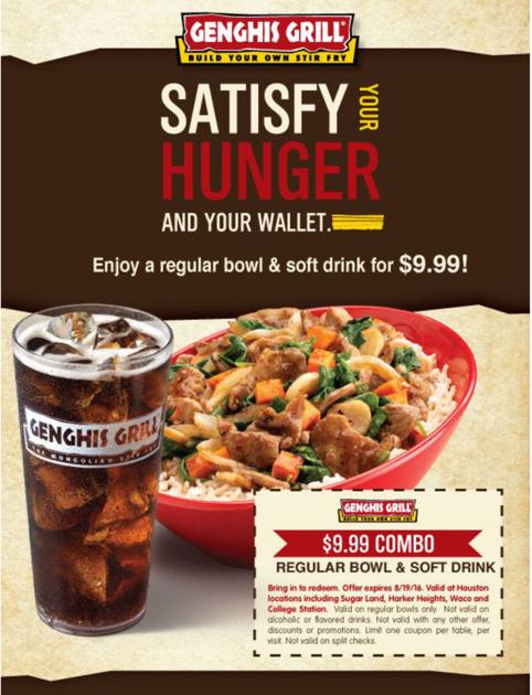 Genghis Grill 9 99 Meal Drink Regular Bowl Save A Lot Mom Kdhnews Com