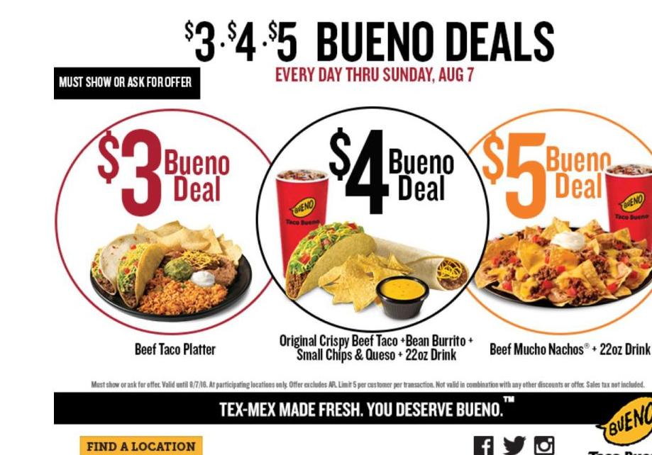 Taco Bueno $3, $3, & $5 Deals | Save A Lot Mom | kdhnews.com
