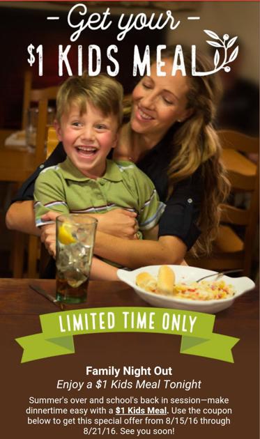 Olive Garden 1 Kids Meals Coupon Included Save A Lot Mom