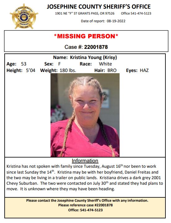 UPDATE: SHE IS LOCATED. Josephine County search for Kristina Young