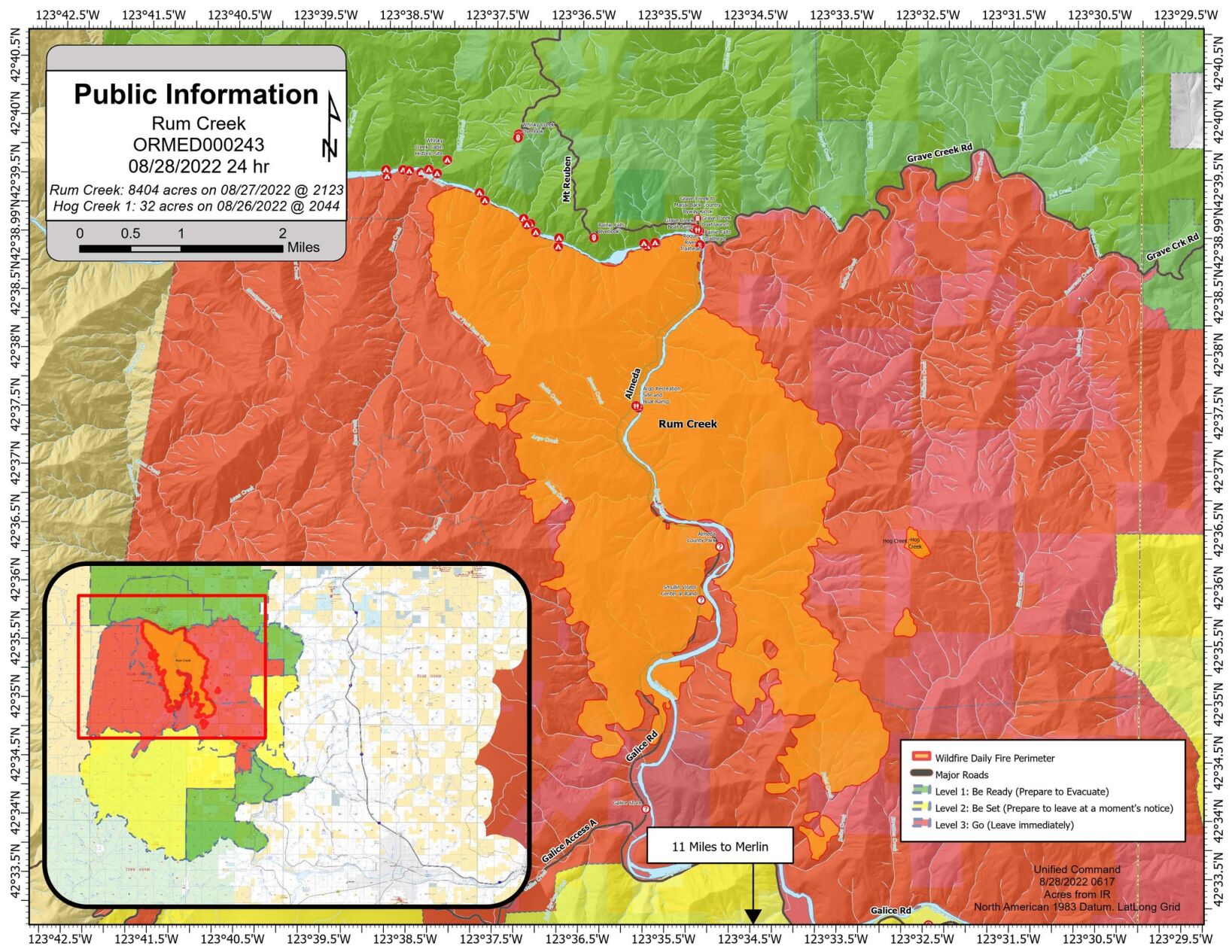 Wildfire Rum Creek Fire Burn Scar Map And Adjacent Evacuation Order Map ...