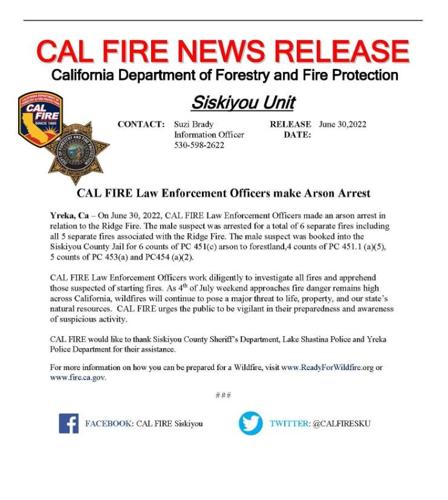 Cal Fire Officers arrest man accused of starting the Ridge Incident ...