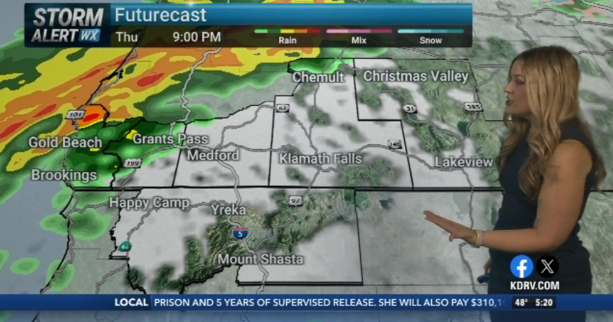 A damp night ahead for Southern Oregon & Northern California