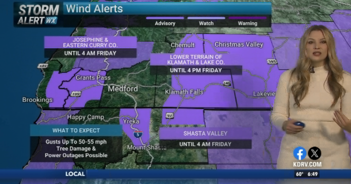 A wet and windy night ahead for Southern Oregon & Northern California