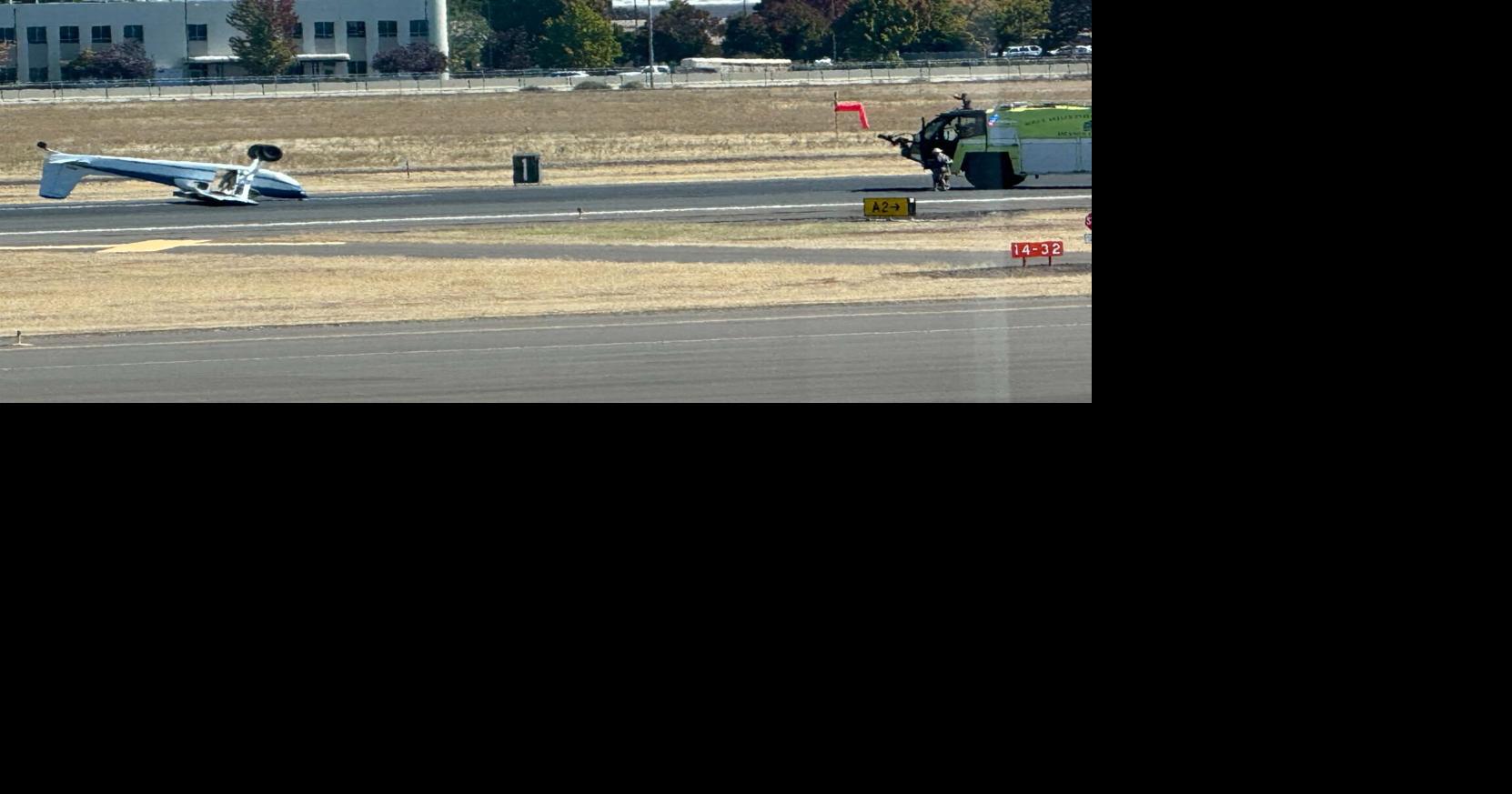 Plane flipped at Rogue Valley International Medford Airport
