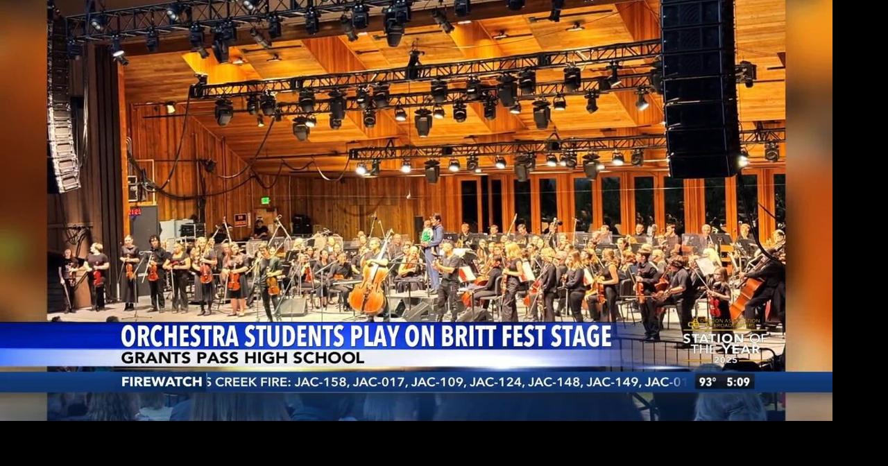 Orchestra students play on Britt stage