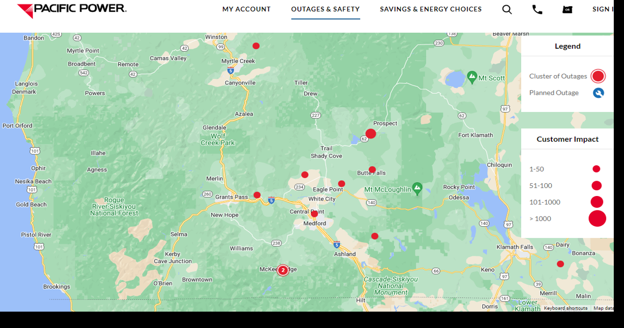 While fewer power outages today as wind storm slows, Mt. Shasta closed