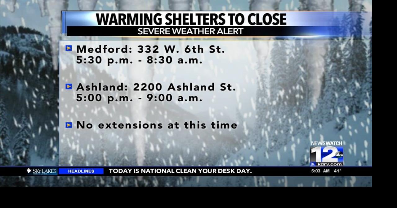 Medford, Ashland warming shelters to close Video