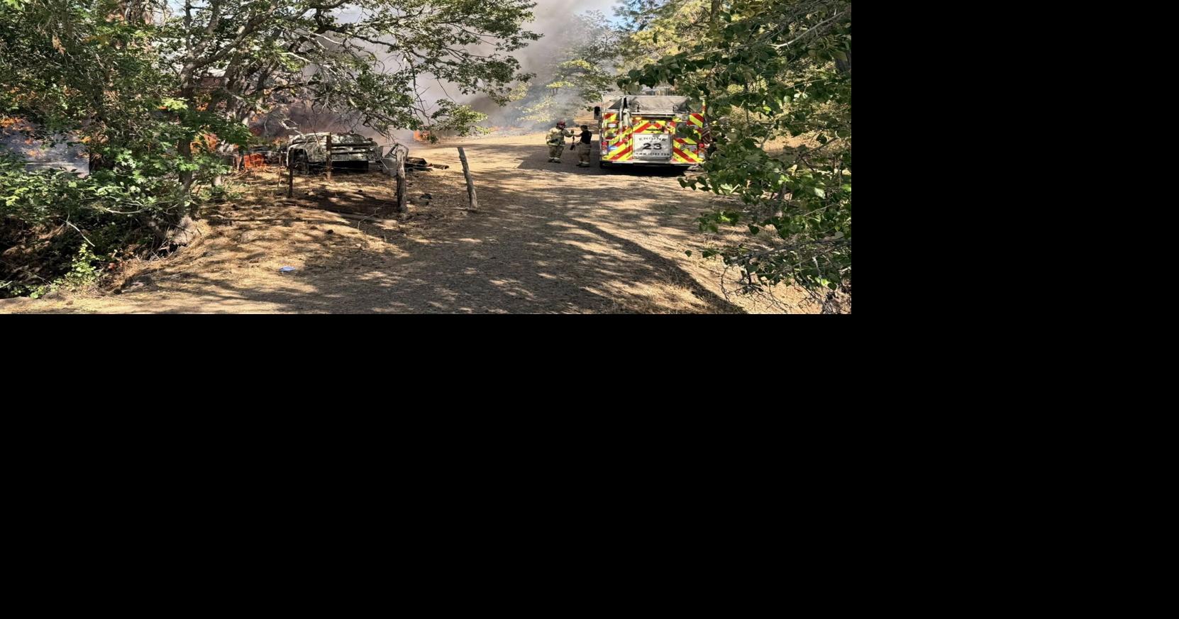 Forward progress of grassfire caused by a structure fire in Eagle Point ...