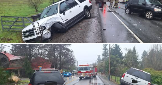 Crash on Redwood Highway sends four to hospital in Kerby, Oregon