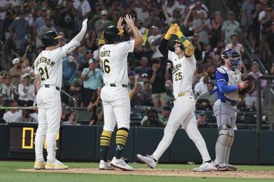 Rooker hits two-run homer to lift Athletics past Blue Jays 4-3
