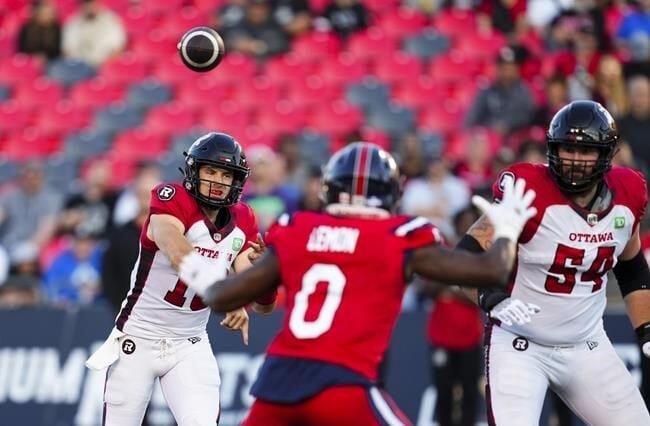 Argos clinch playoff berth by crushing Redblacks 45-15 in Ottawa