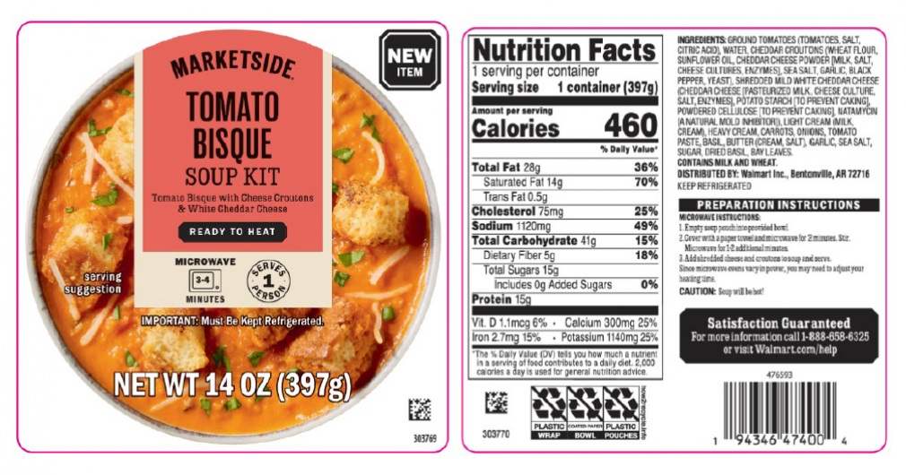 Tomato bisque soup kit sold at Walmart stores recalled