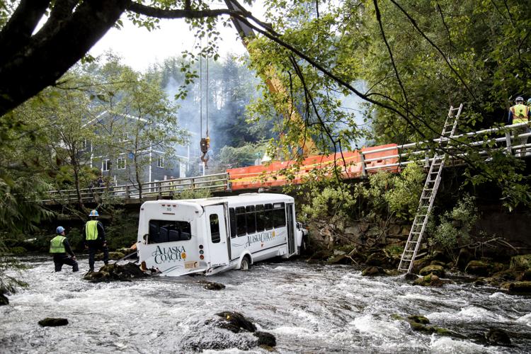 Local crews remove tour bus that landed in Ketchikan Creek in Wednesday
