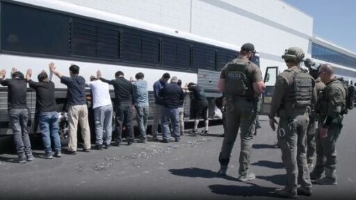 US Immigration and Customs Enforcement agents raiding the Hyundai-LG plant in Georgia on September 4