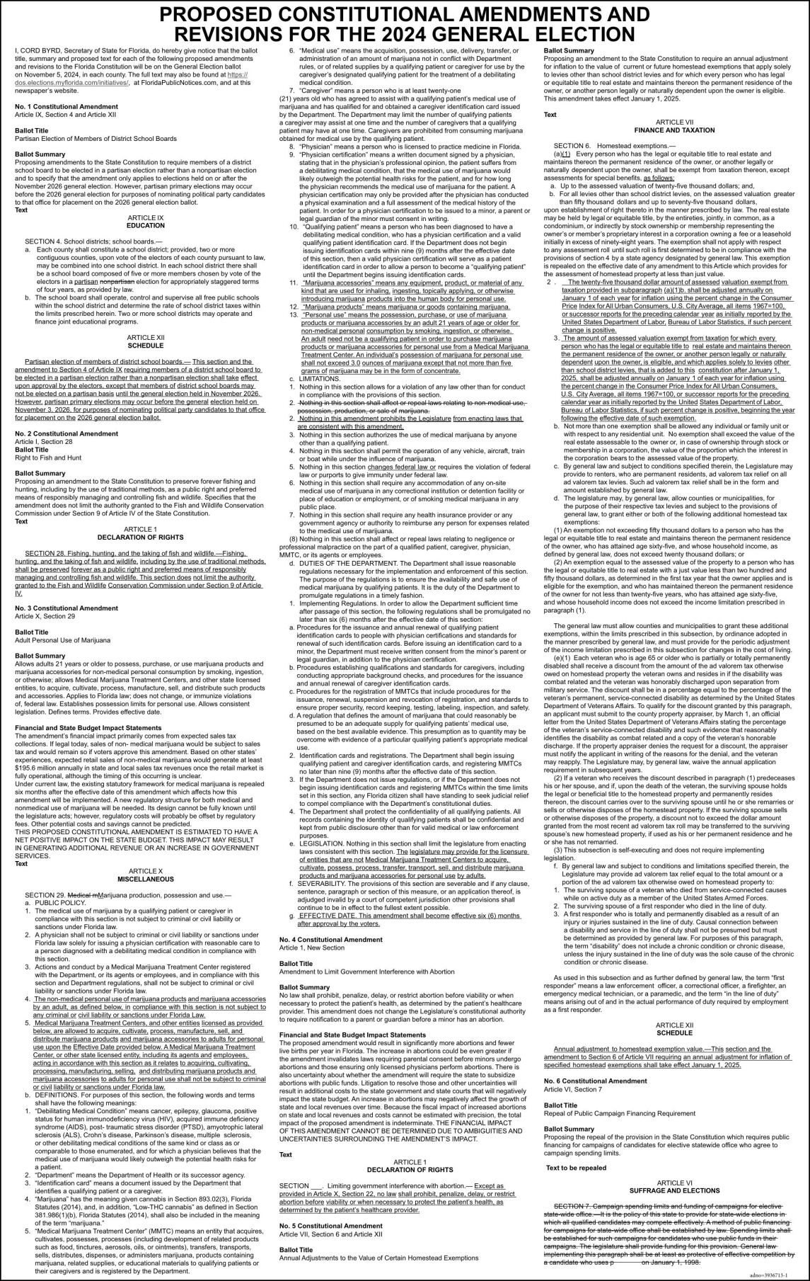 PROPOSED CONSTITUTIONAL AMENDMENTS AND REVISIONS FOR THE 2024 