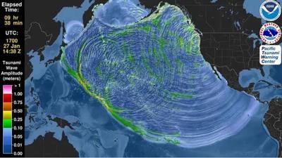 Animation of tsunami waves produced by a cascadia earthquake