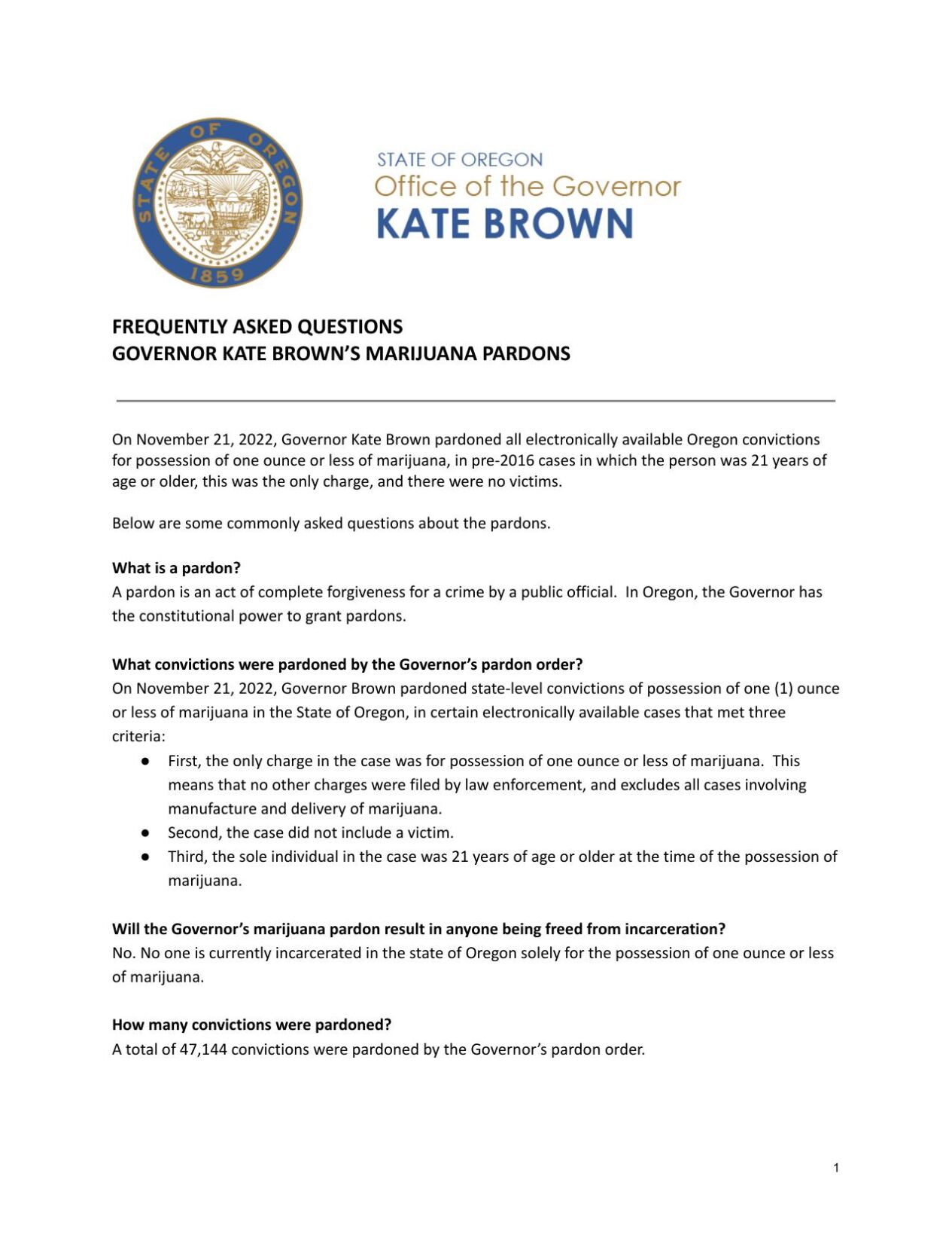 Governor Kate Brown's Marijuana Pardon FAQ