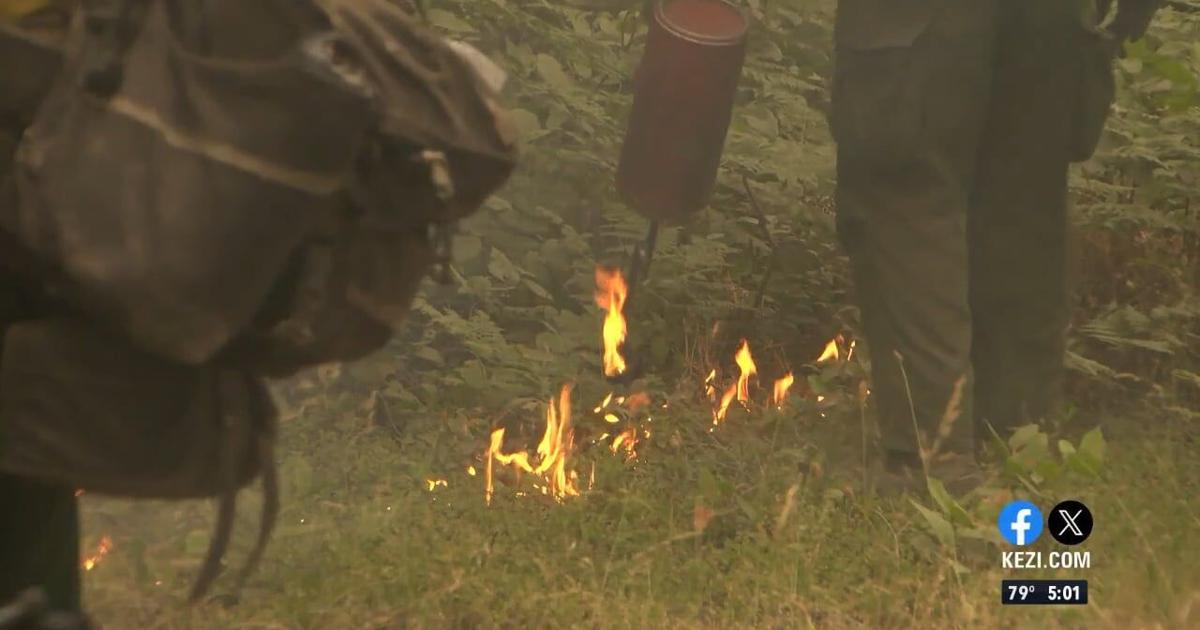 Firefighting Step Chalks Firefighting crews on Chalk Fire using controlled burns to create fire ...