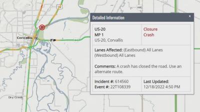 Crash closes Highway 20 from downtown Corvallis to Circle Blvd