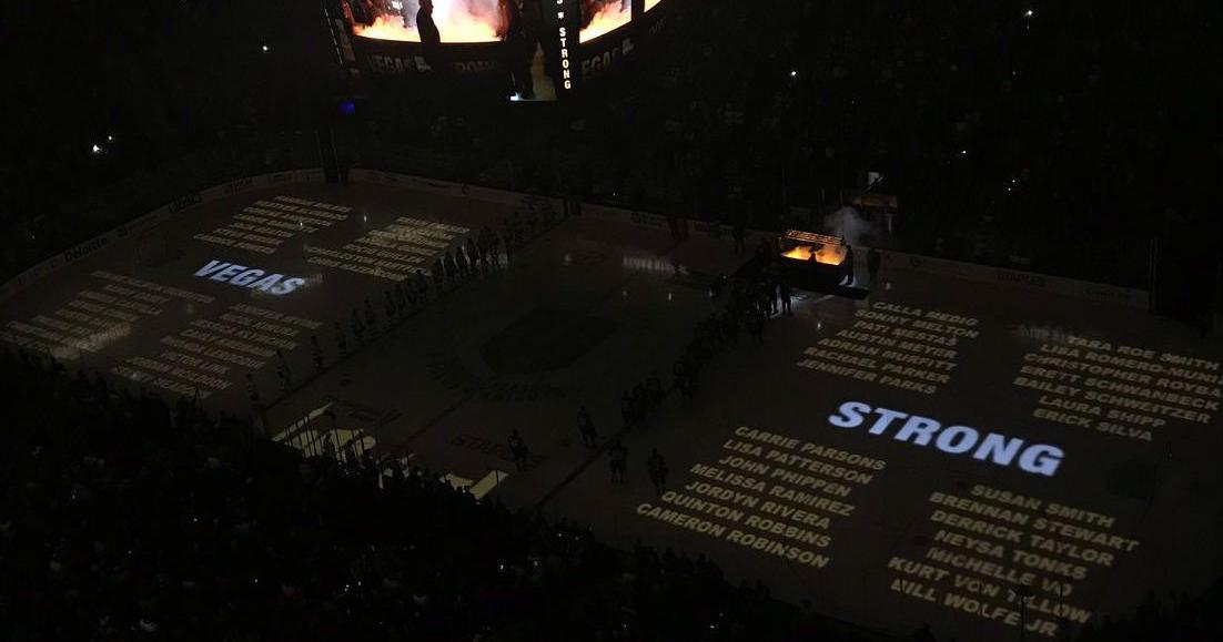Golden Knights raise banner honoring Oct. 1 shooting victims, Golden  Knights/NHL