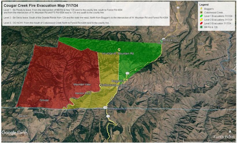 Level 3 (go now) evacuation orders for Cougar Creek Fire in Asotin ...