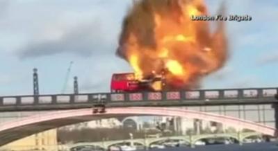 Watch Double Decker Bus Blows Up On London Bridge As Planned