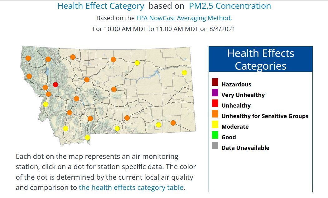 Air quality in most of Montana at levels 'unhealthy for sensitive 