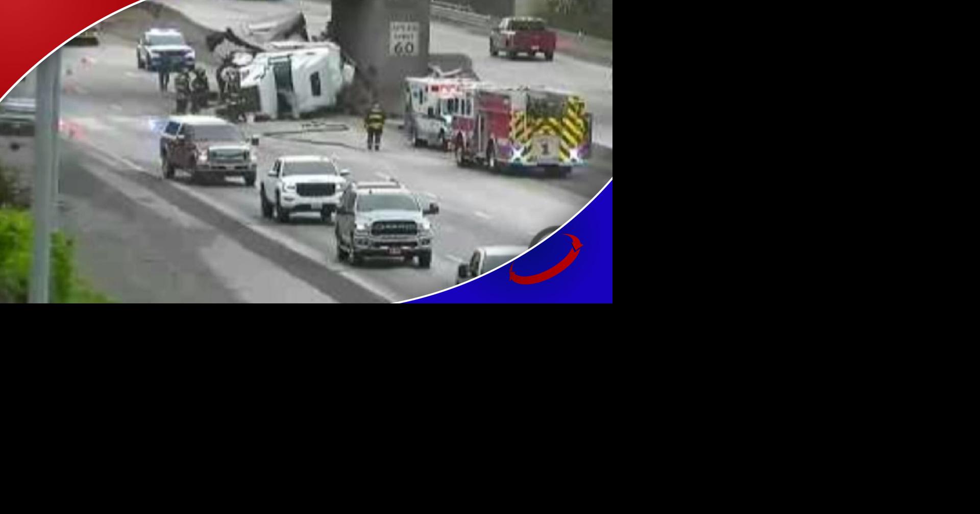 Semi truck on its side after crash on I-90 eastbound near Latah Creek ...