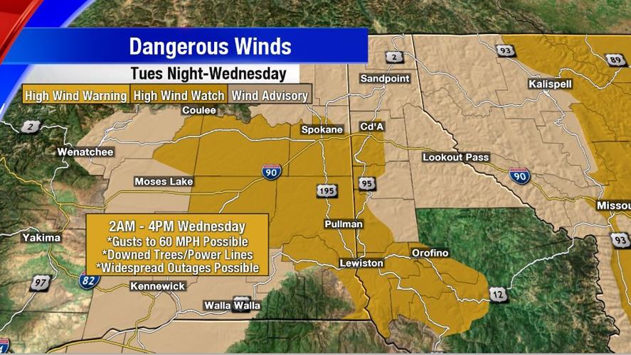 UPDATE: Wind gusts up to 60 MPH possible in Spokane Wednesday morning ...