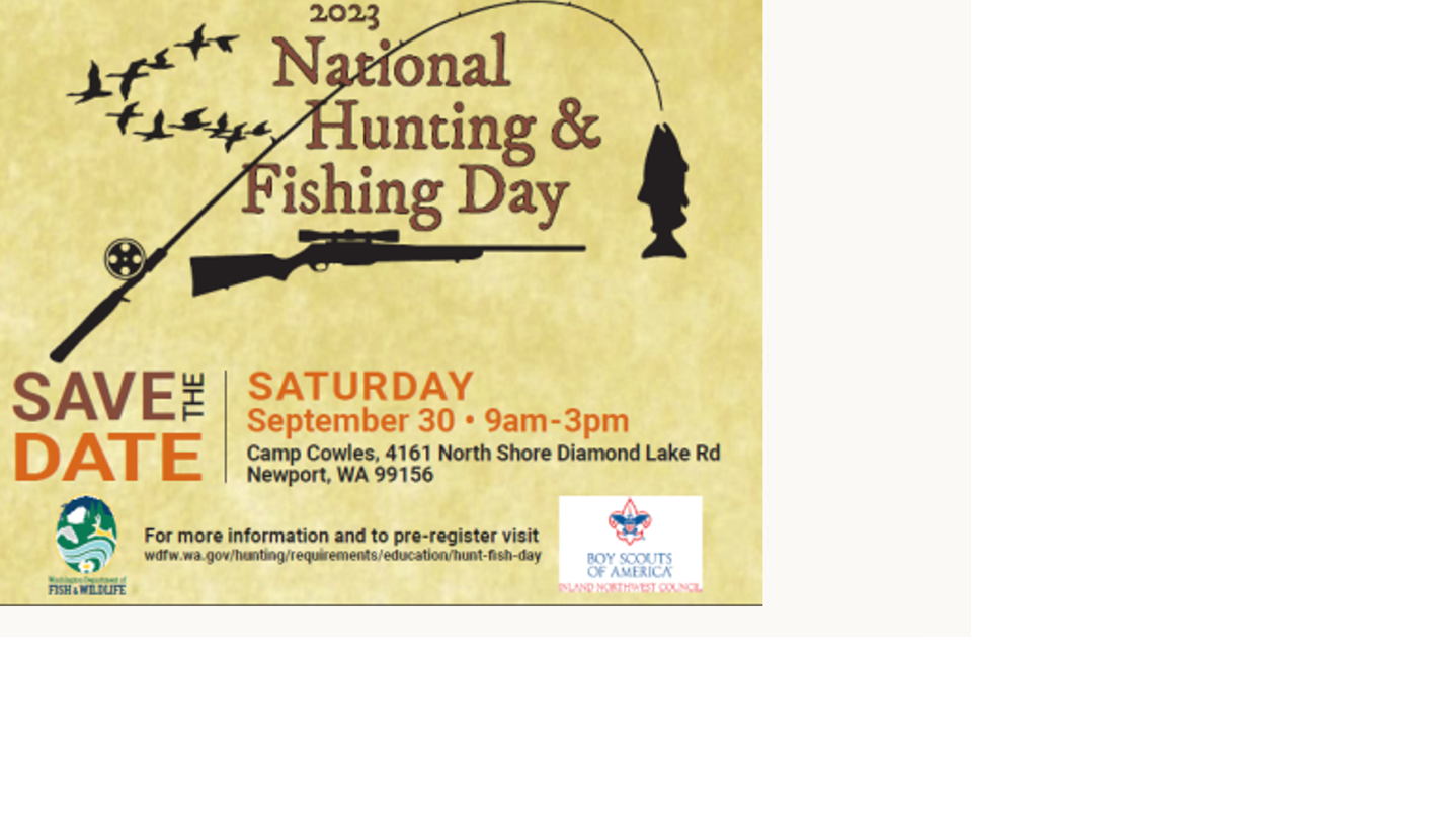 National hunting and fishing day will take place on Sept. 30